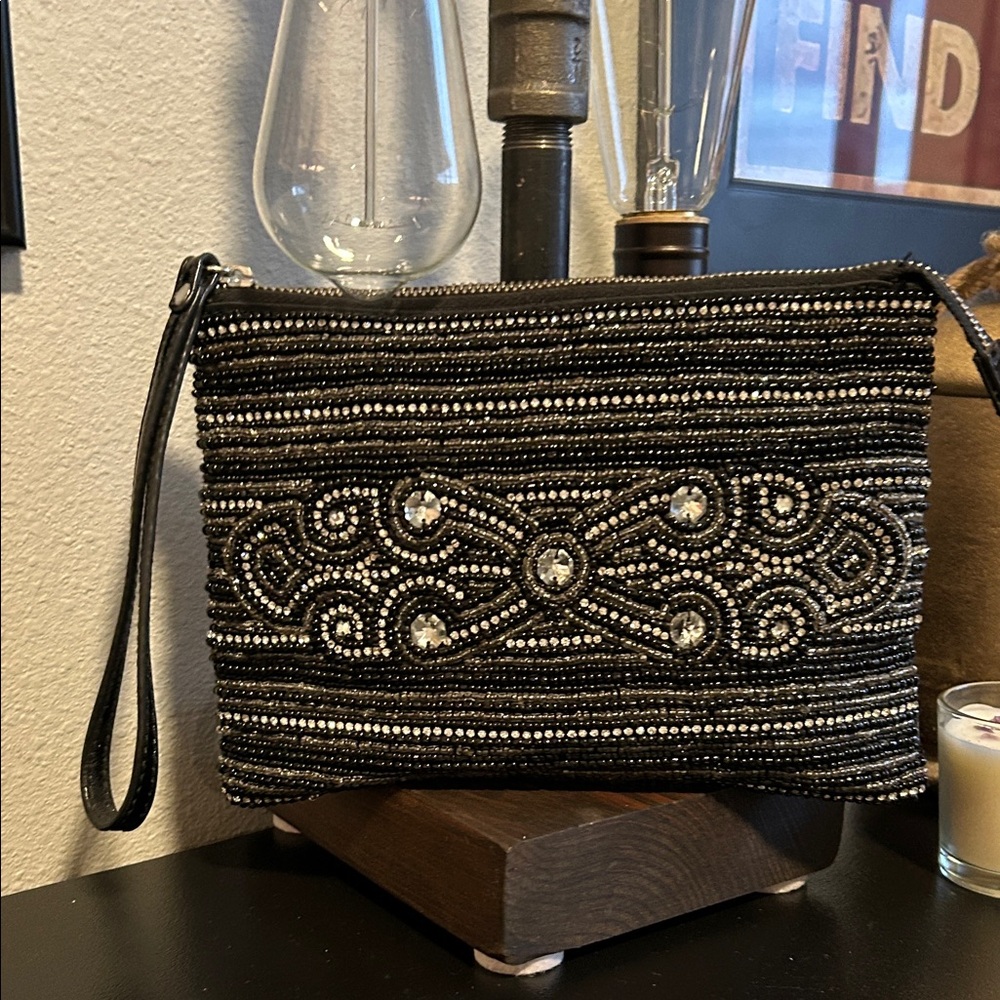 Elegant Black Beaded Clutch